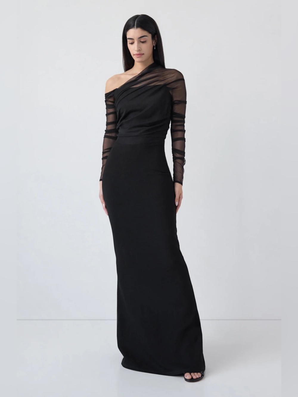 NWT Marcella Black Monroe Dress European Ponte & Mesh Gown Womens Size M - Picture 6 of 13